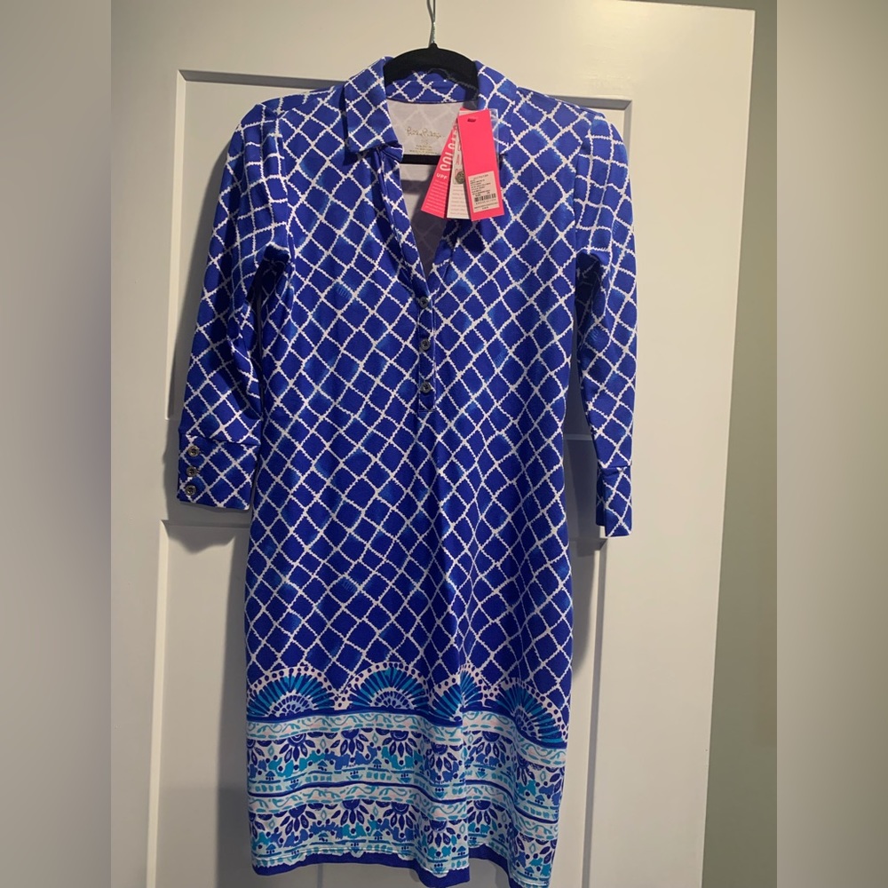 NWT Lilly Pulitzer Ansley Polo Dress XS Blue Grotto